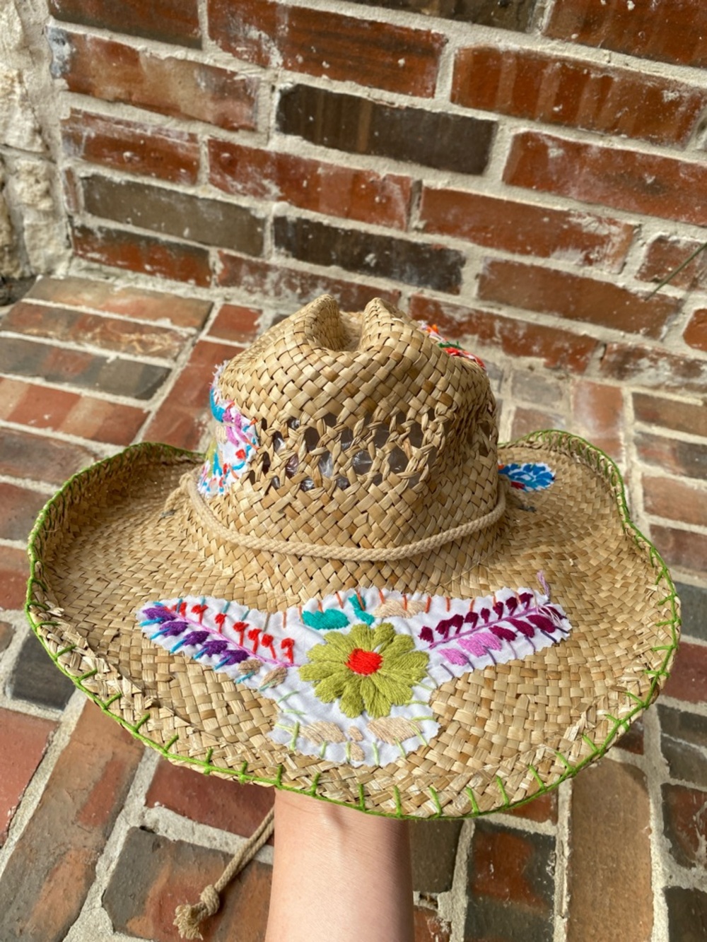 Gaudy Chic Straw Cowboy Hat embellished with Mexican dress Embroidery - Picture 5 of 15